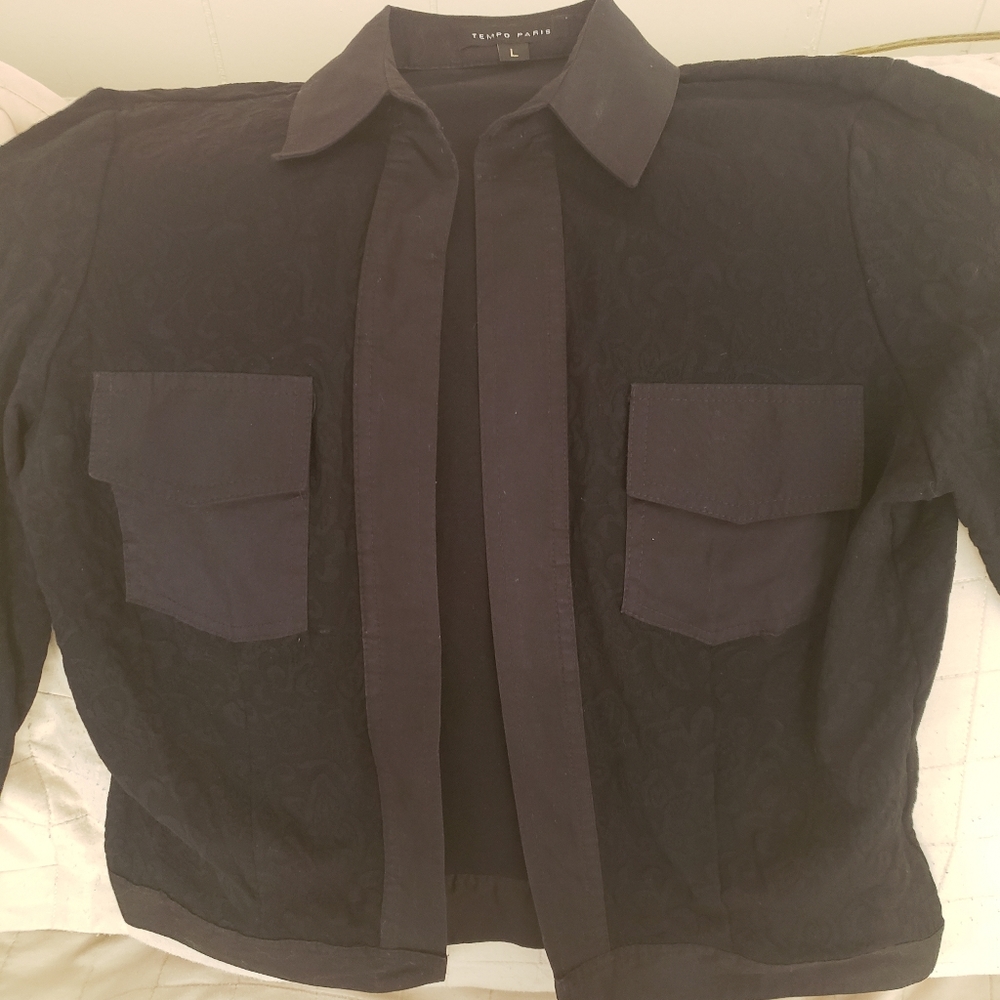 Fitted black stretch jacquard jacket